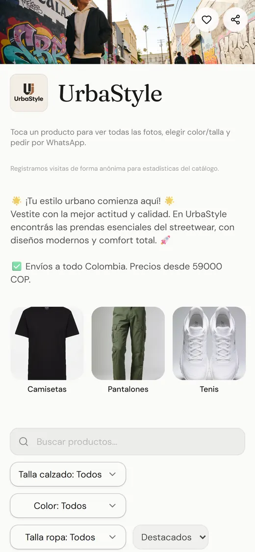 Tienda UrbaStyle en el celular