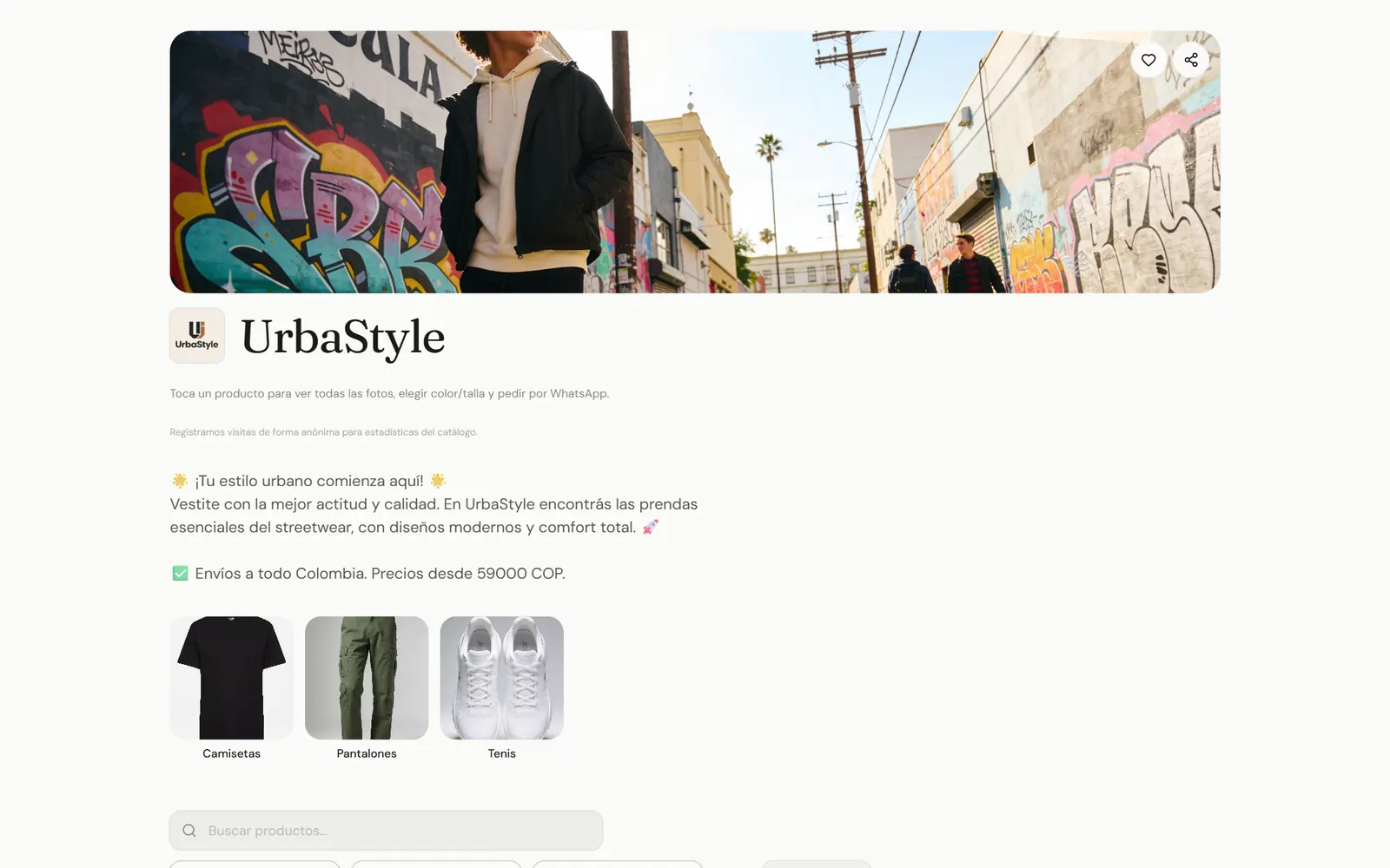 Tienda UrbaStyle en computador con banner, logo, categorías, filtros y productos